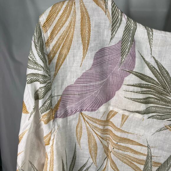 Tahari 100% Linen Button‎ Front Blouse 2X Tropical Leaf Print Long Sleeve Top - Picture 5 of 11